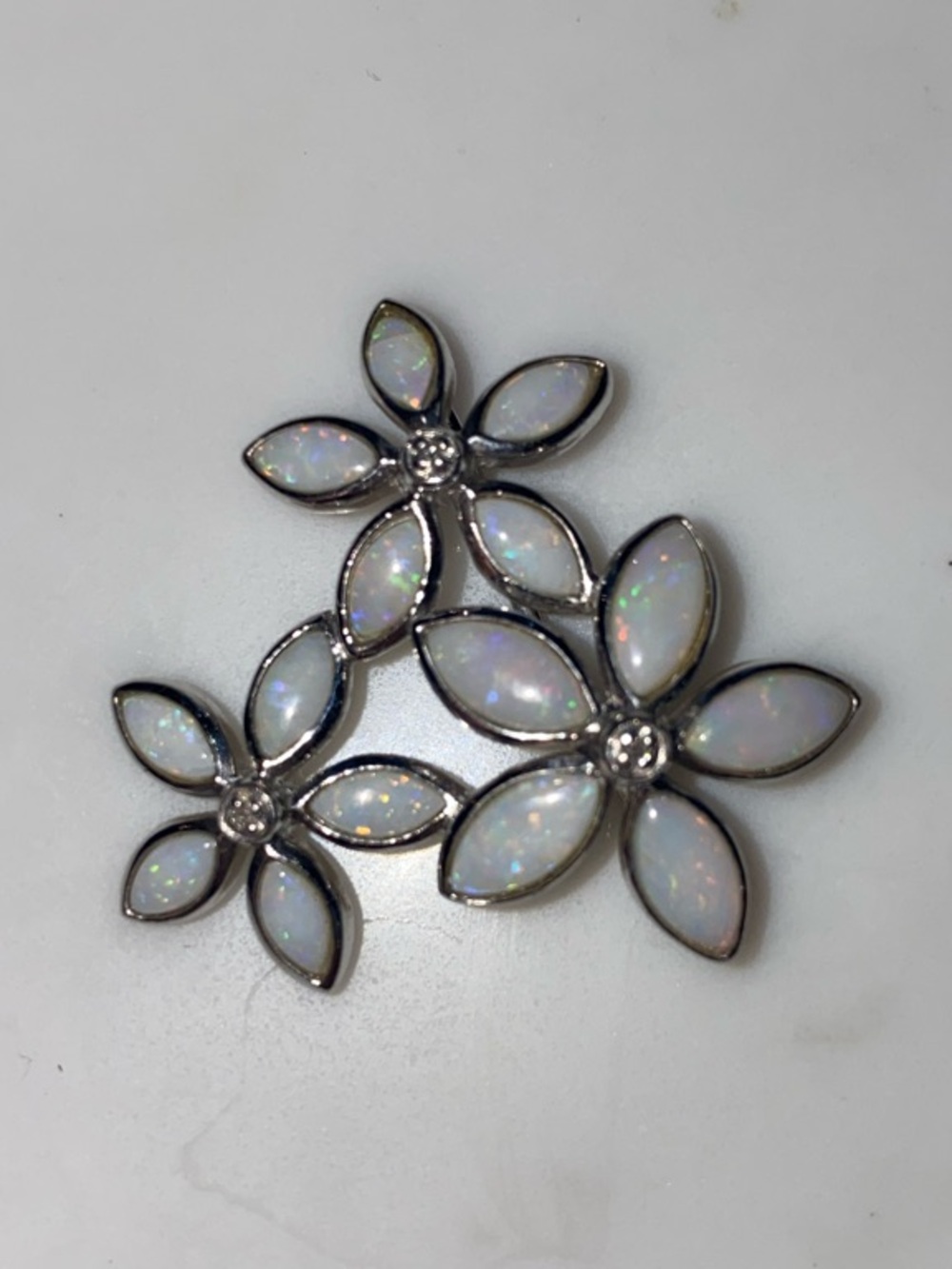 Opal Flower Cluster Pendant Brooch for Necklace - White Opal Floral Design